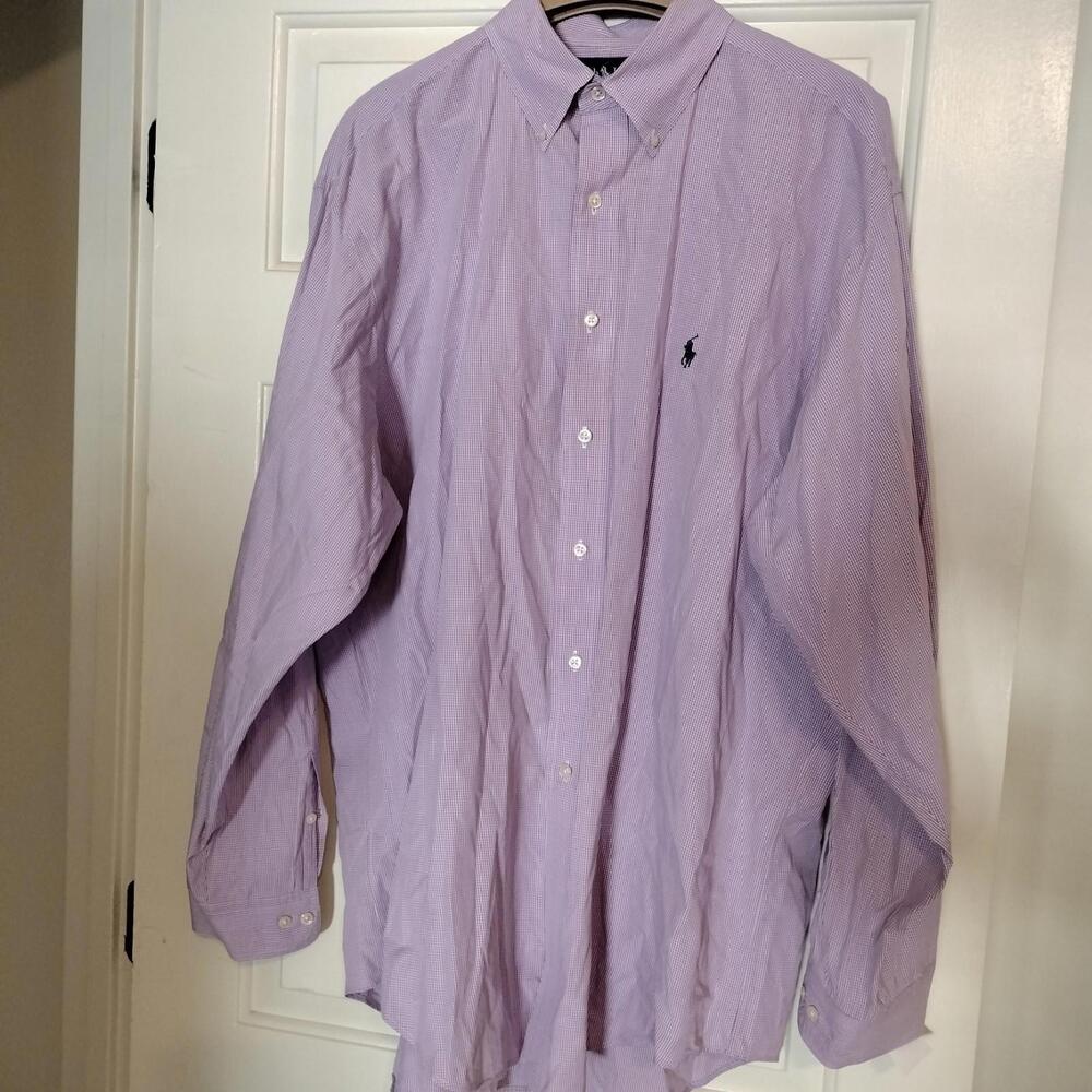 Ralph Lauren Yarmouth Shirt Mens 17 XL Purple White Gingham Check Long Sleeve